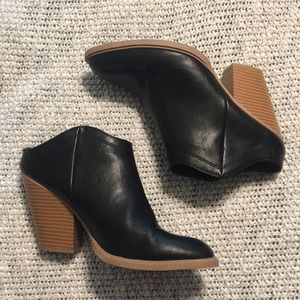 Black open back heeled mules
